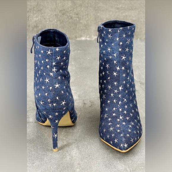 $10 CLEARANCE SALE - Lulus Khristyn Dark Blue Denim Star Print Stiletto Booties - Picture 3 of 14